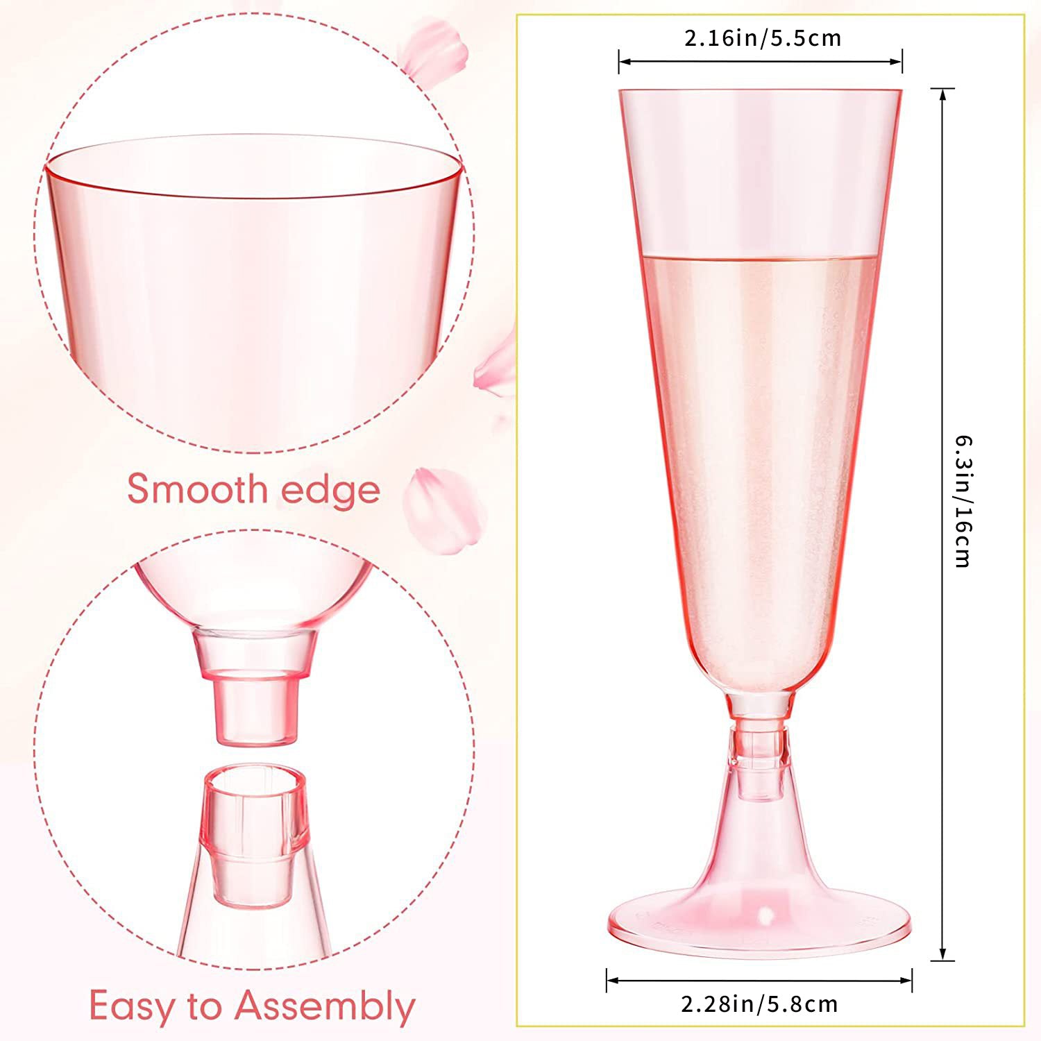 12 Pcs Plastic Champagne Glasses 5oz Transparent Pink
