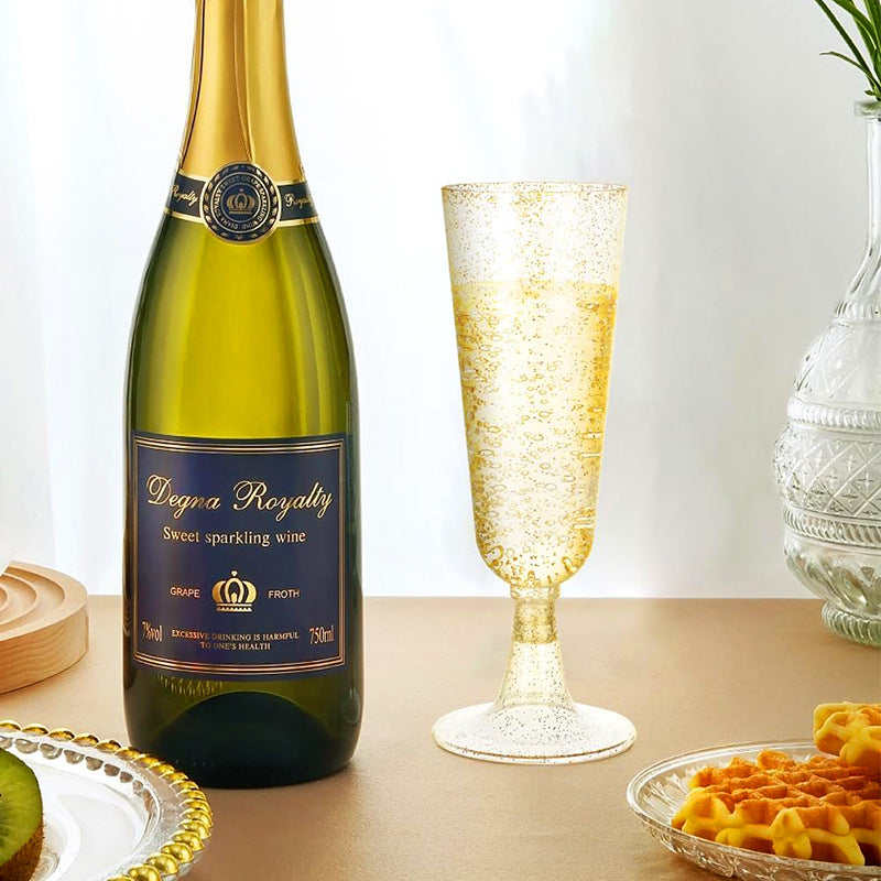 12 Pcs Plastic Champagne Glasses 5oz Gold Glittered Short Stem
