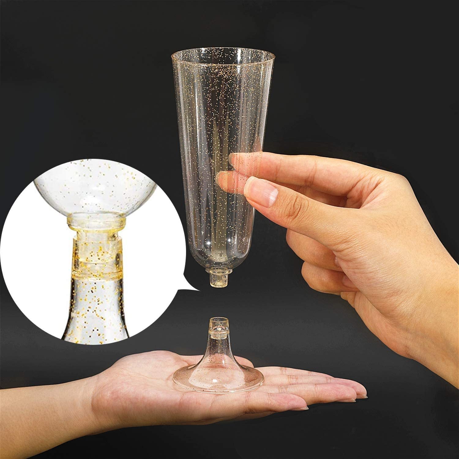 12 Pcs Plastic Champagne Glasses 5oz Gold Glittered Short Stem