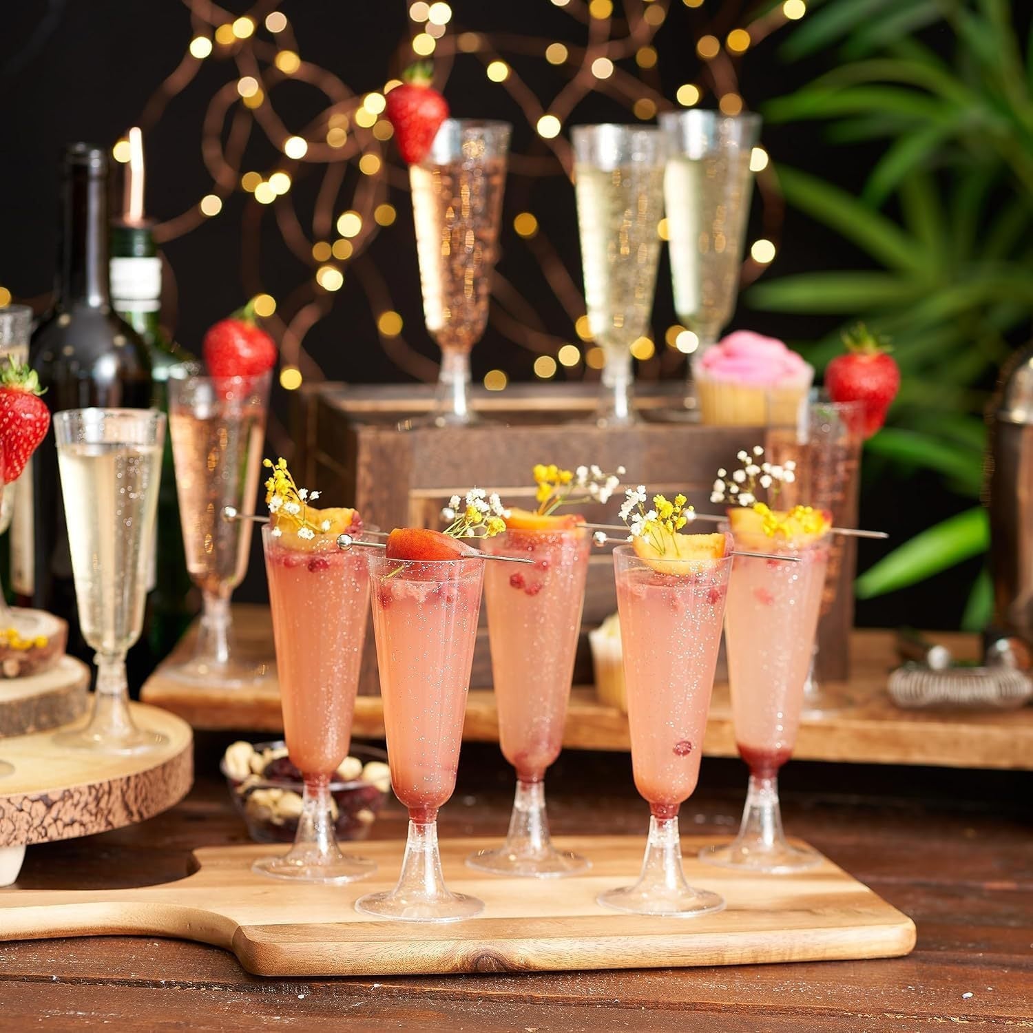 12 Pcs Plastic Champagne Glasses 5oz Silver Glittered Short Stem