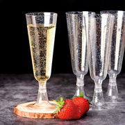 12 Pcs Plastic Champagne Glasses 5oz Silver Glittered Short Stem