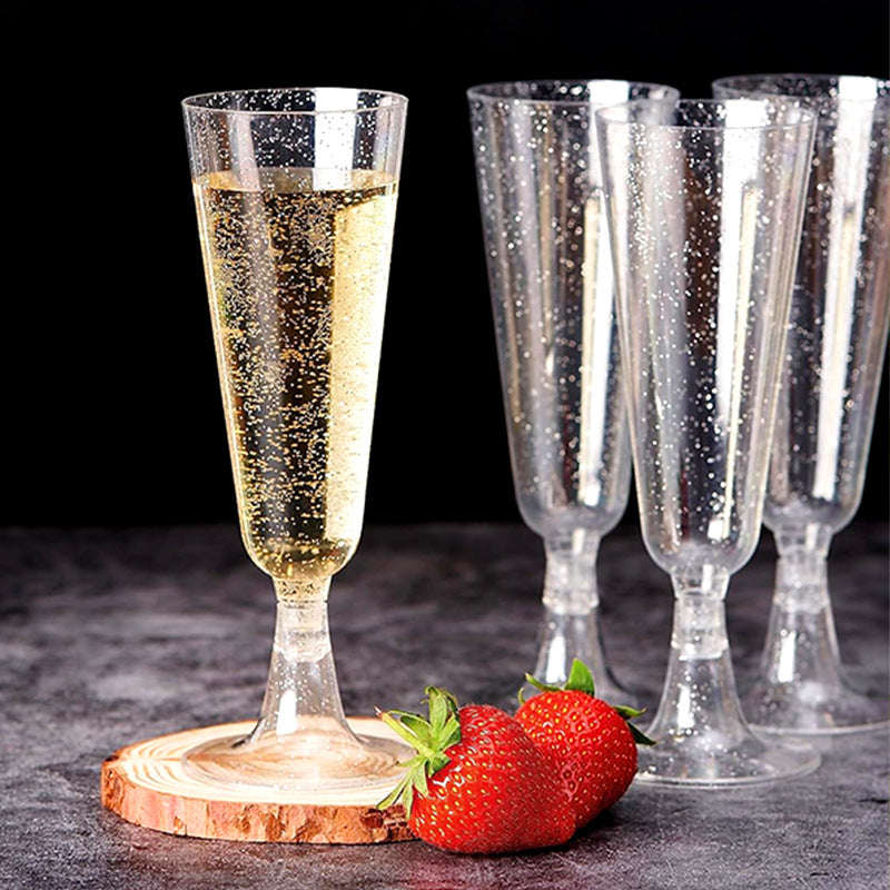 12 Pcs Plastic Champagne Glasses 5oz Silver Glittered Short Stem