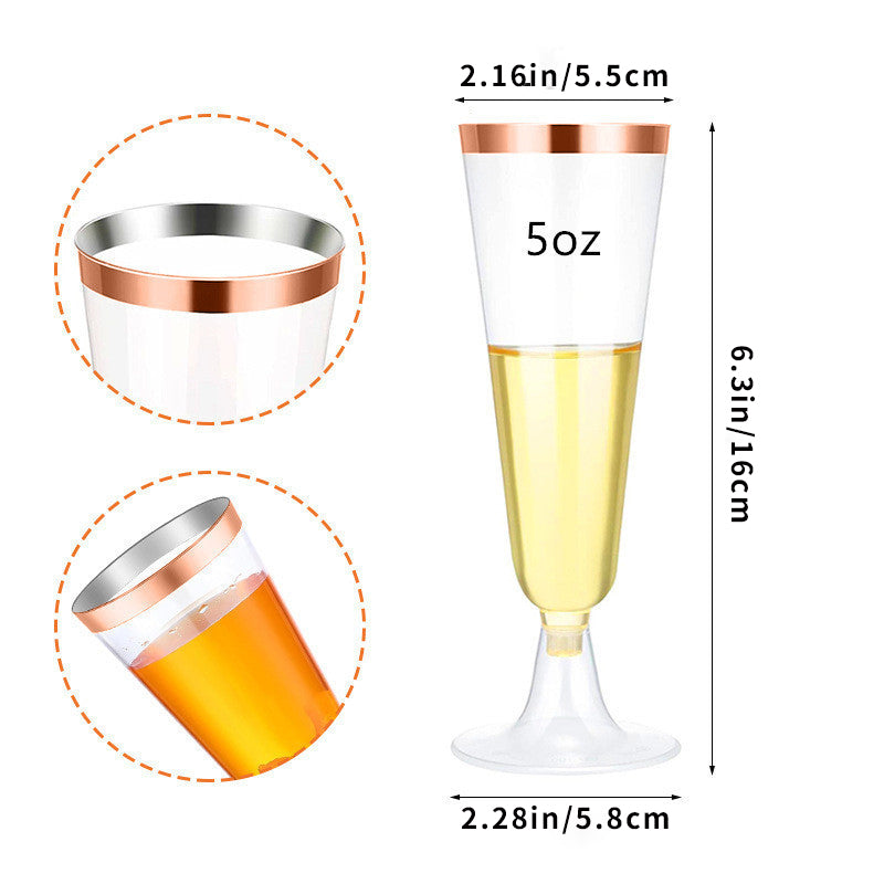 12 Pcs Plastic Champagne Flutes 5oz Clear with Rose Gold Rim