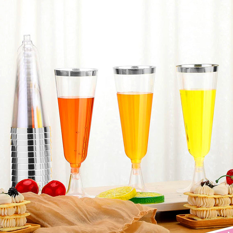 12 Pcs Plastic Champagne Flutes 5oz Clear with Silver Rim