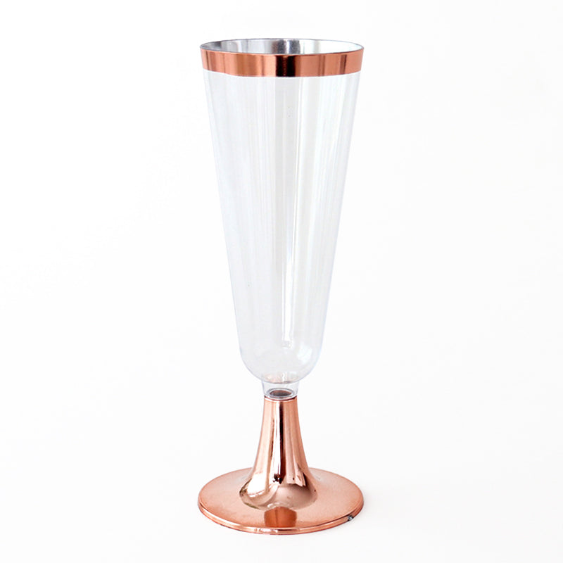12 Pcs Plastic Champagne Flutes 5oz Clear with Rose Gold Rim and Base