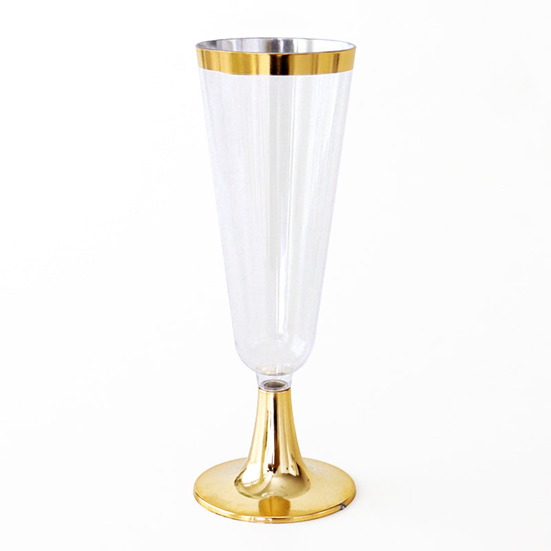 12 Pcs Plastic Champagne Flutes 5oz Clear with Gold Rim and Base