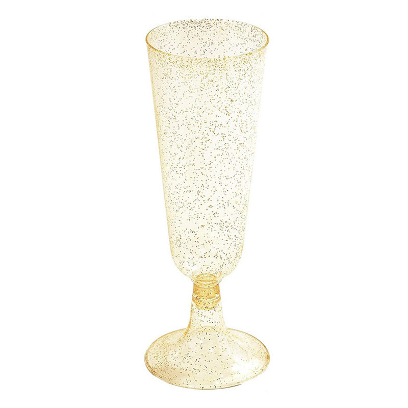 12 Pcs Plastic Champagne Glasses 5oz Gold Glittered Short Stem
