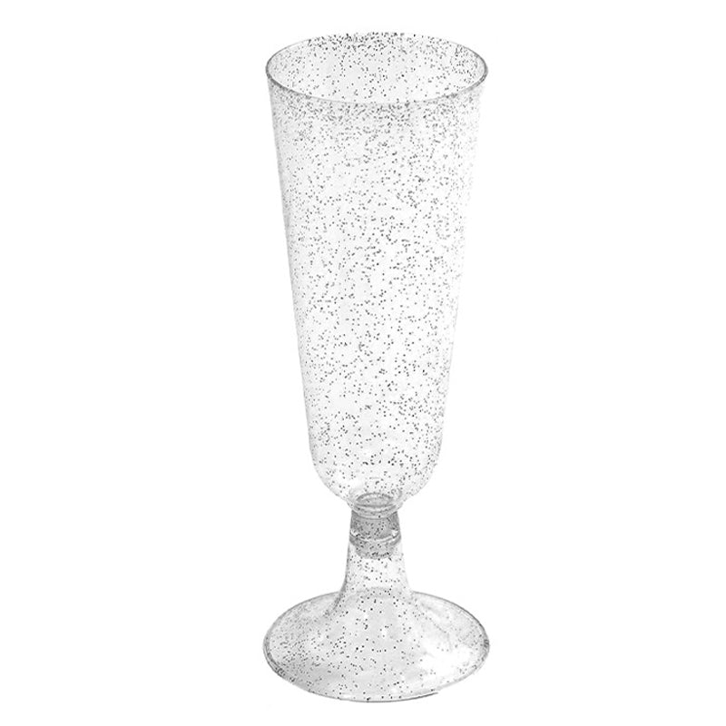 12 Pcs Plastic Champagne Glasses 5oz Silver Glittered Short Stem