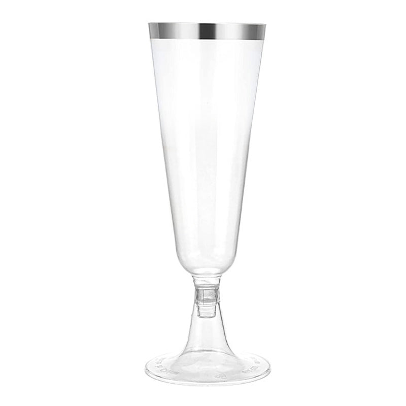 12 Pcs Plastic Champagne Flutes 5oz Clear with Silver Rim
