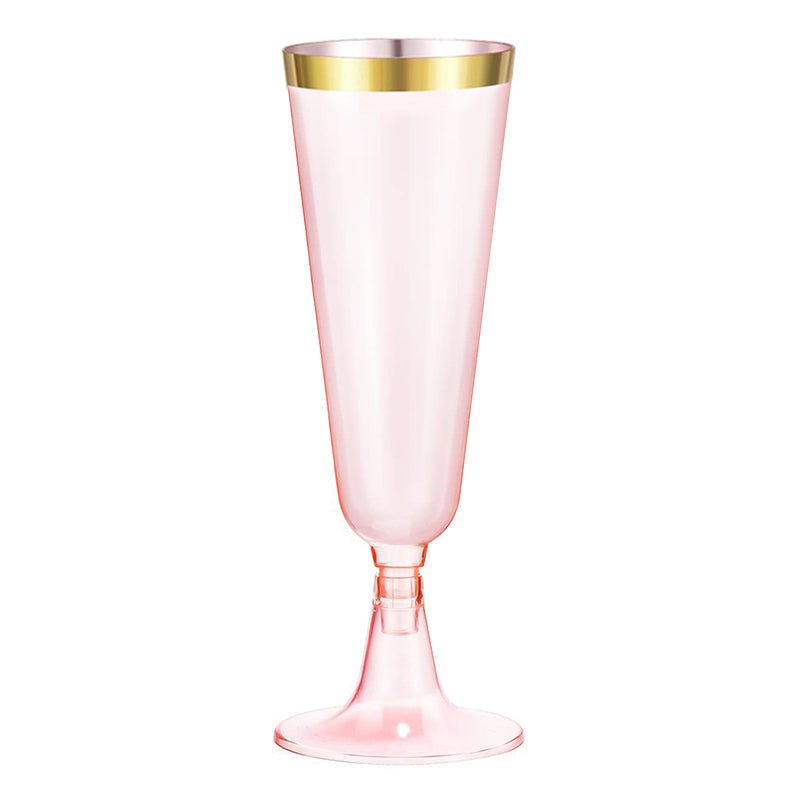 12 Pcs Plastic Champagne Glasses 5oz Transparent Pink with Rose Gold Rim