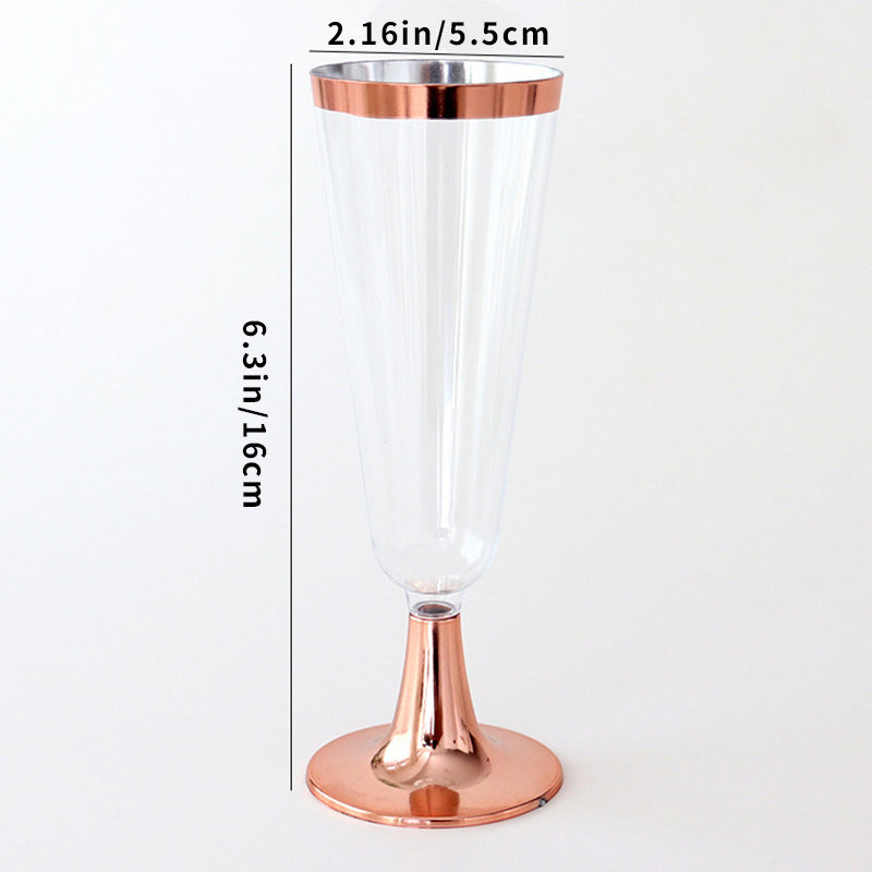 12 Pcs Plastic Champagne Flutes 5oz Clear with Rose Gold Rim and Base