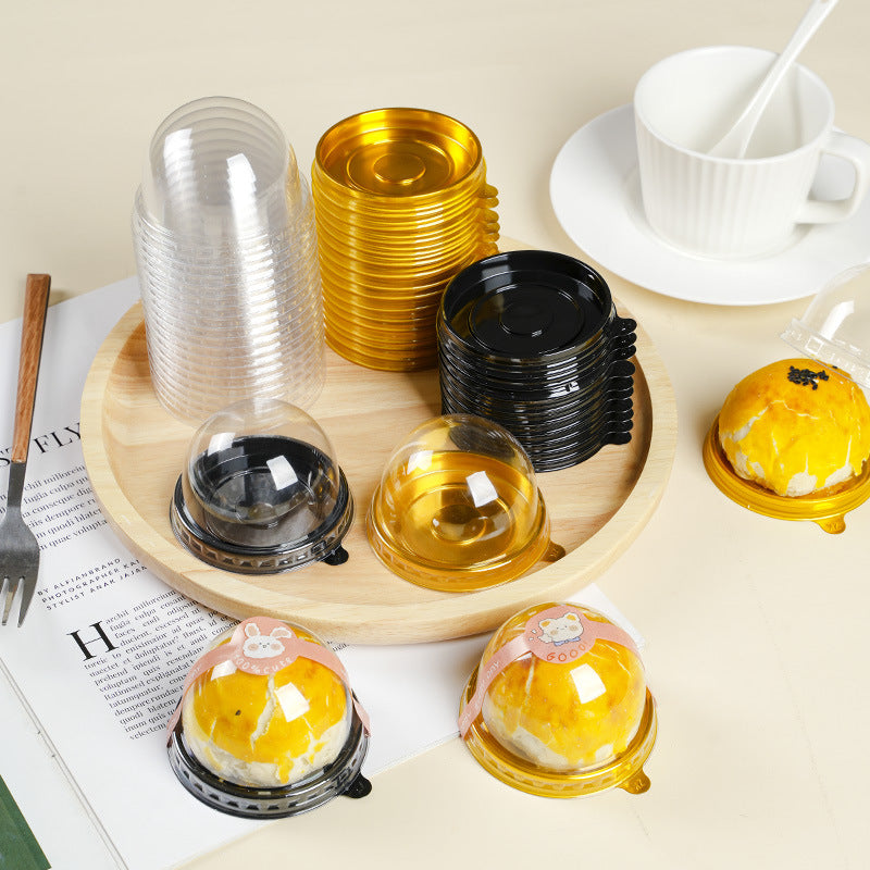 50 Pc Round Dome Design Plastic Cupcake Favor Containers 3" Gold and Clear