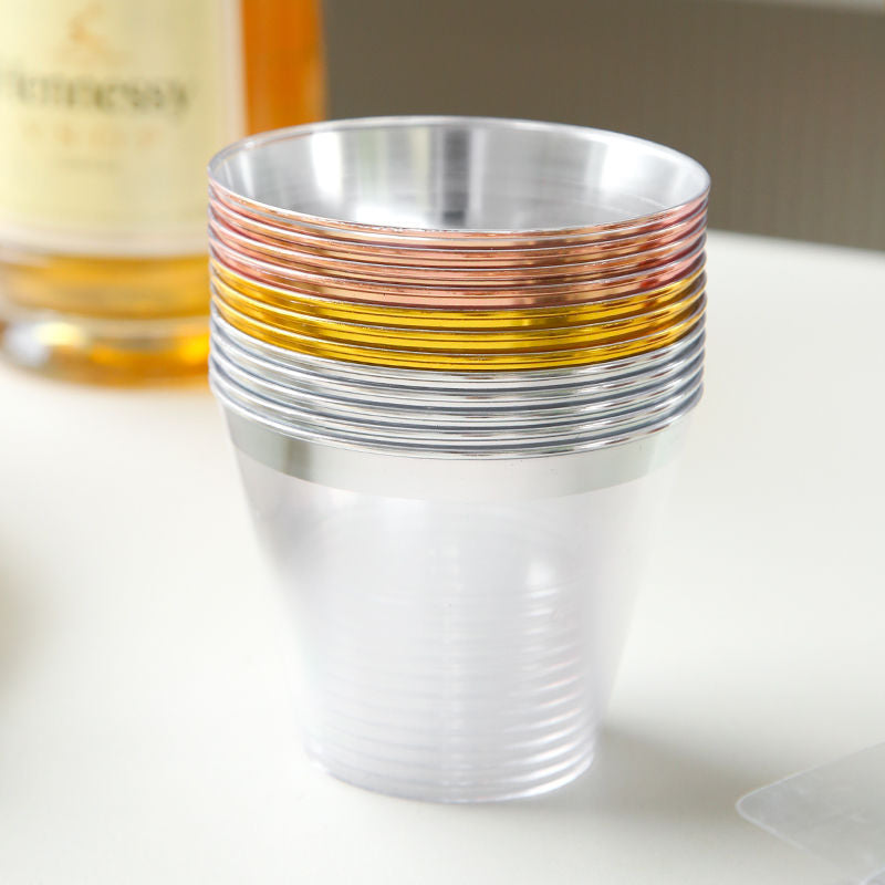 25 Pcs Plastic Party Cups 9oz Clear Crystal with Silver Rim
