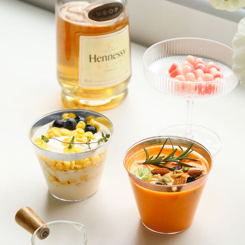 25 Pcs Plastic Party Cups 9oz Clear Crystal with Rose Gold Rim