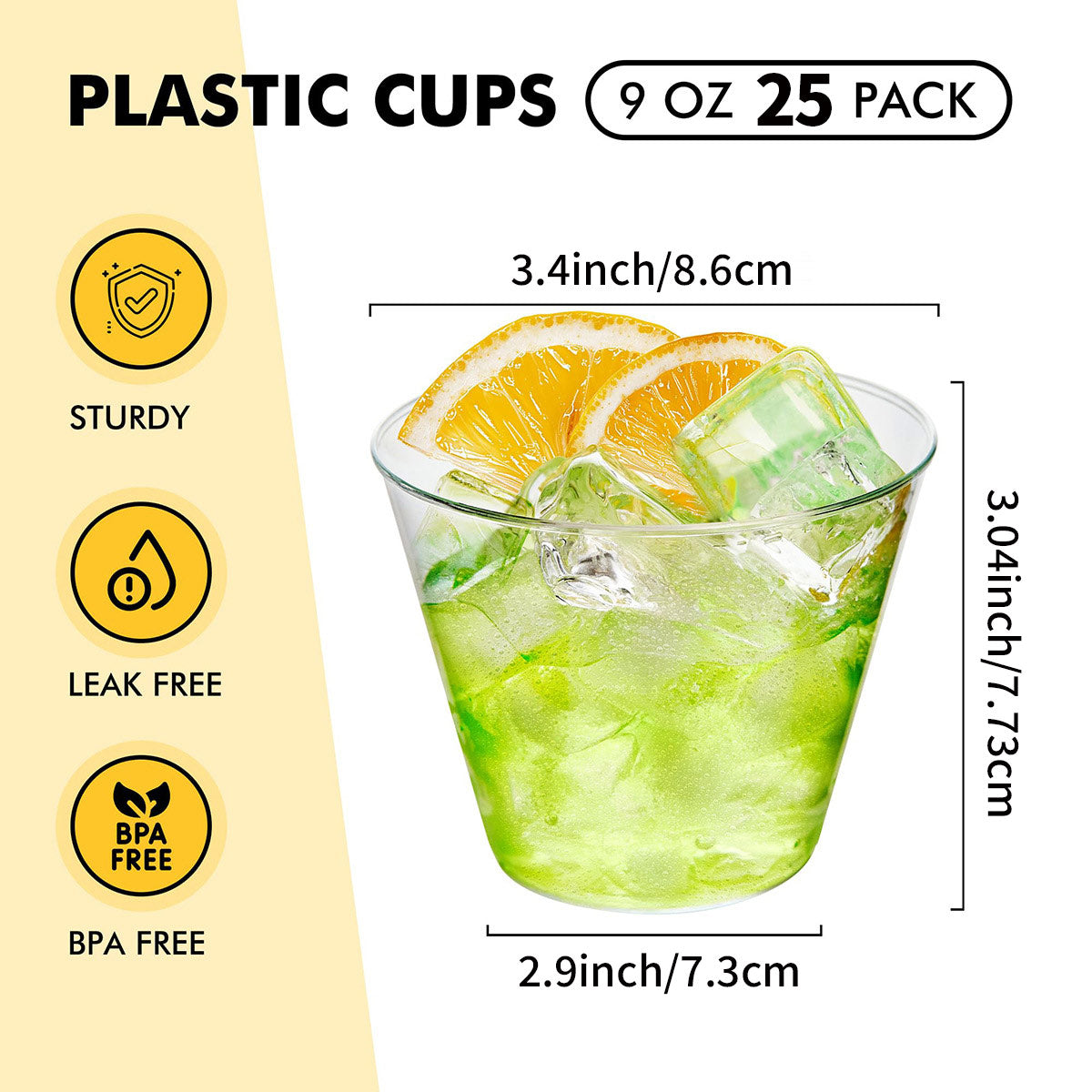 25 Pcs Plastic Party Cups 9oz Crystal Clear