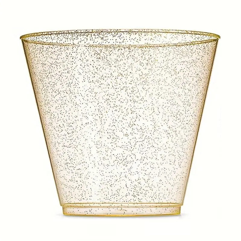 12 Pcs Plastic Party Glasses 9oz Gold Glittered