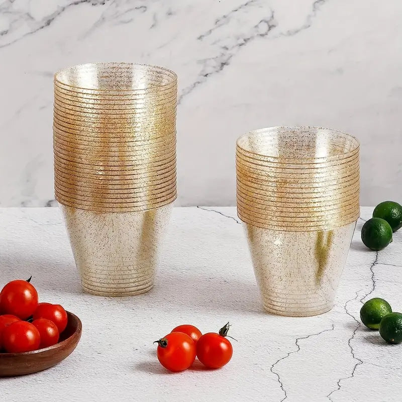 12 Pcs Plastic Party Glasses 9oz Gold Glittered