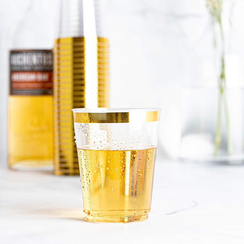 25 Pcs Plastic Tumbler Cups 10oz Clear with Gold Rim