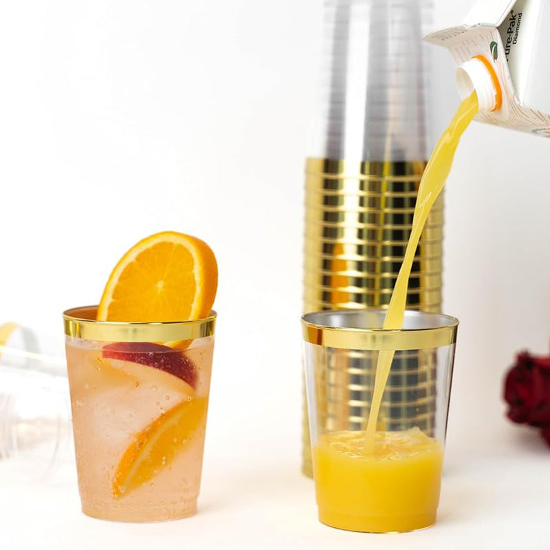 25 Pcs Plastic Tumbler Cups 10oz Clear with Gold Rim