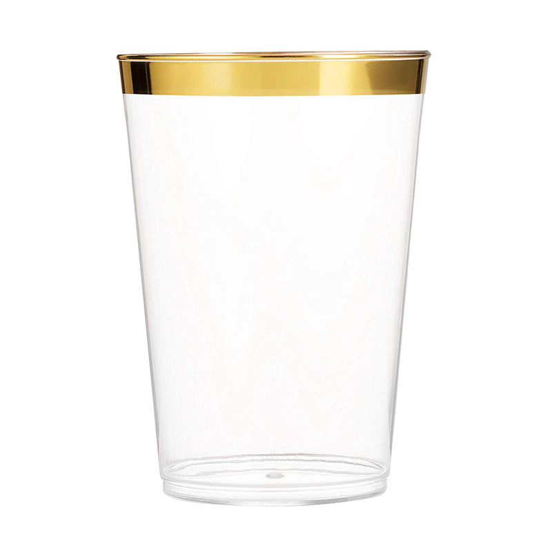 25 Pcs Plastic Tumbler Cups 10oz Clear with Gold Rim