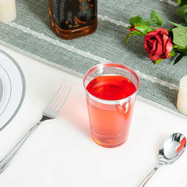25 Pcs Plastic Tumbler Cups 10oz Clear with Silver Rim