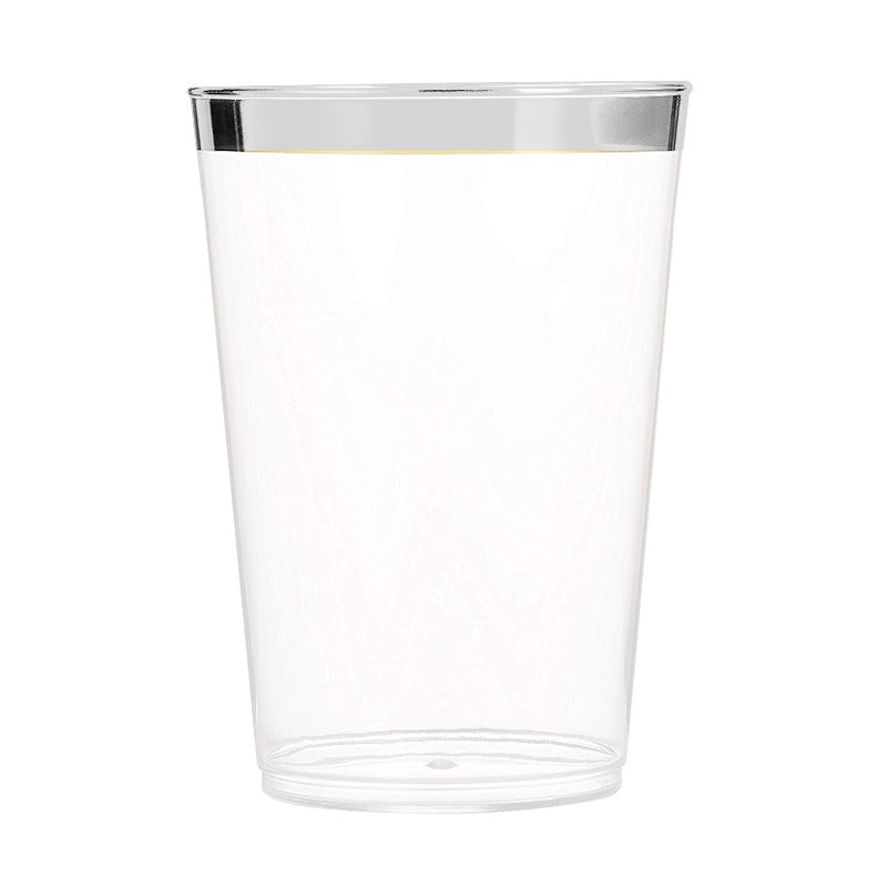 25 Pcs Plastic Tumbler Cups 10oz Clear with Silver Rim