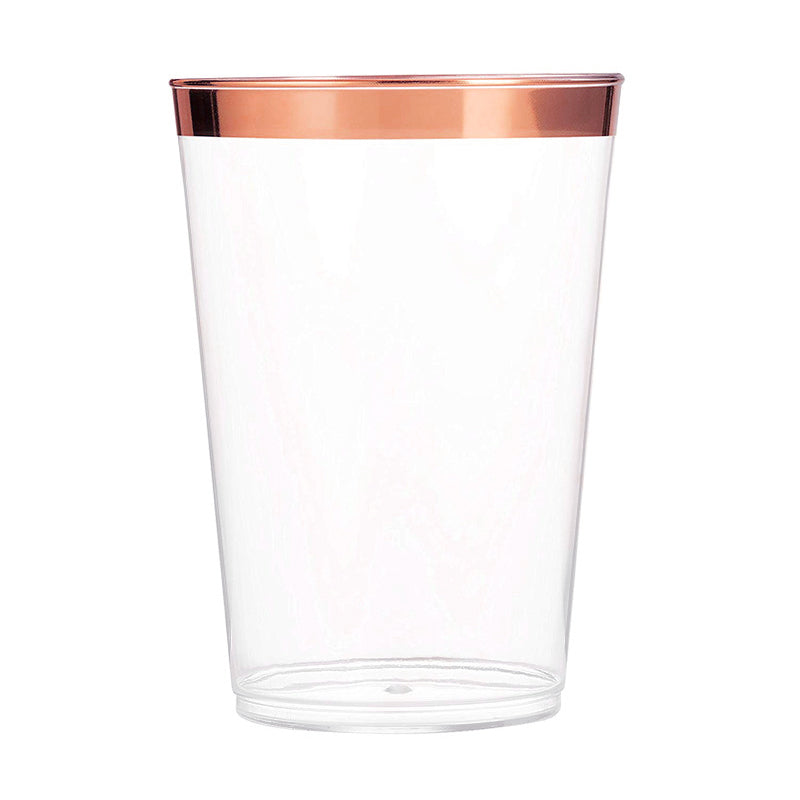 25 Pcs Plastic Tumbler Cups 10oz Clear with Rose Gold Rim