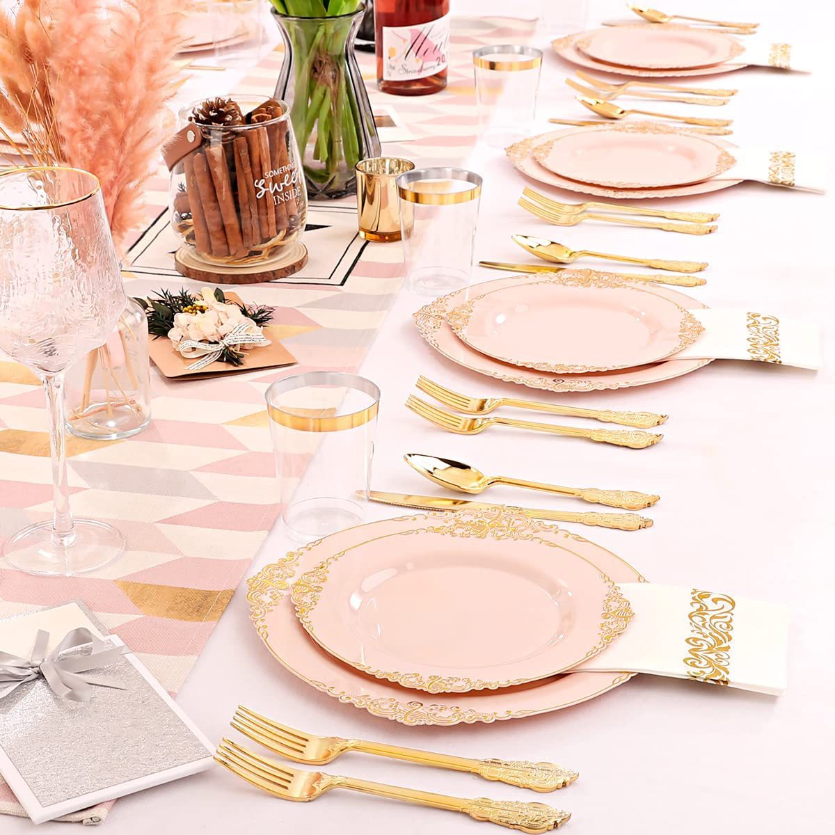 24 Pcs Plastic Silverware Set Metallic Gold in Baroque Style