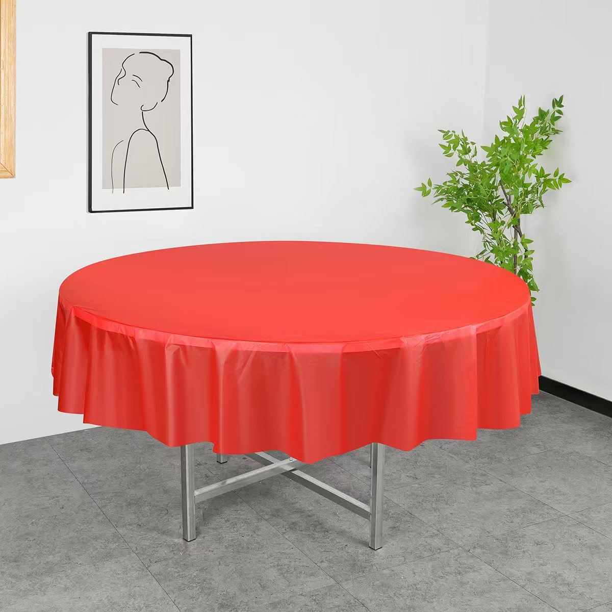 84" Round Disposable Plastic Tablecloths 5 Pcs Red