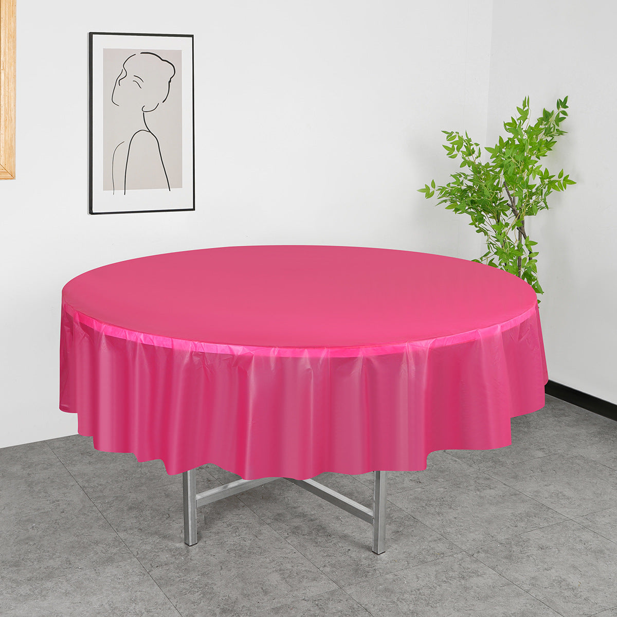 84" Round Disposable Plastic Tablecloths 5 Pcs Rose Red