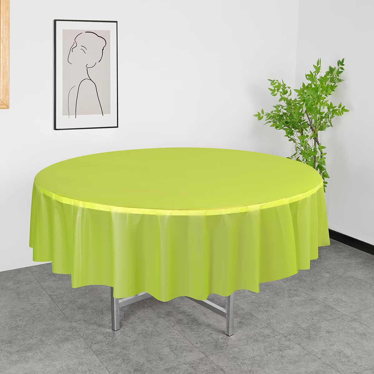 84" Round Disposable Plastic Tablecloths 5 Pcs Fruit Green