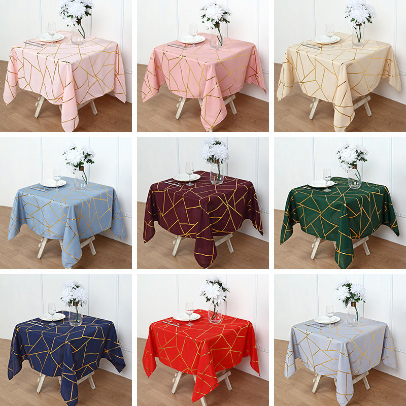 Polyester Rectangle Tablecloth With Gold Foil Geometric Pattern 60"x102" Navy Blue