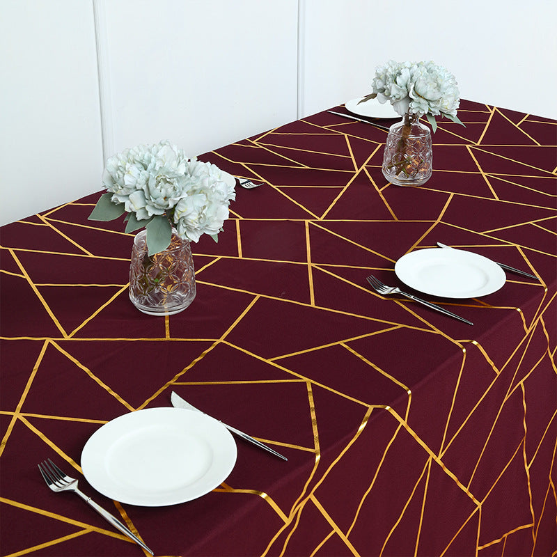 Polyester Rectangle Tablecloth With Gold Foil Geometric Pattern 60"x102" Navy Blue