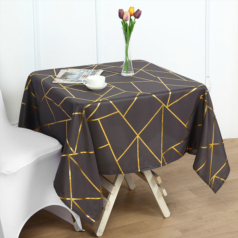 Polyester Rectangle Tablecloth With Gold Foil Geometric Pattern 60"x102" Navy Blue