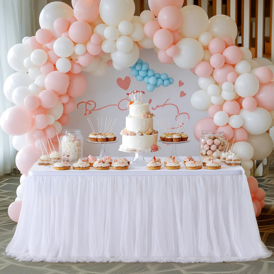 14ft Table Skirt Tulle Tutu Tablecloth for Rectangle or Round Table White