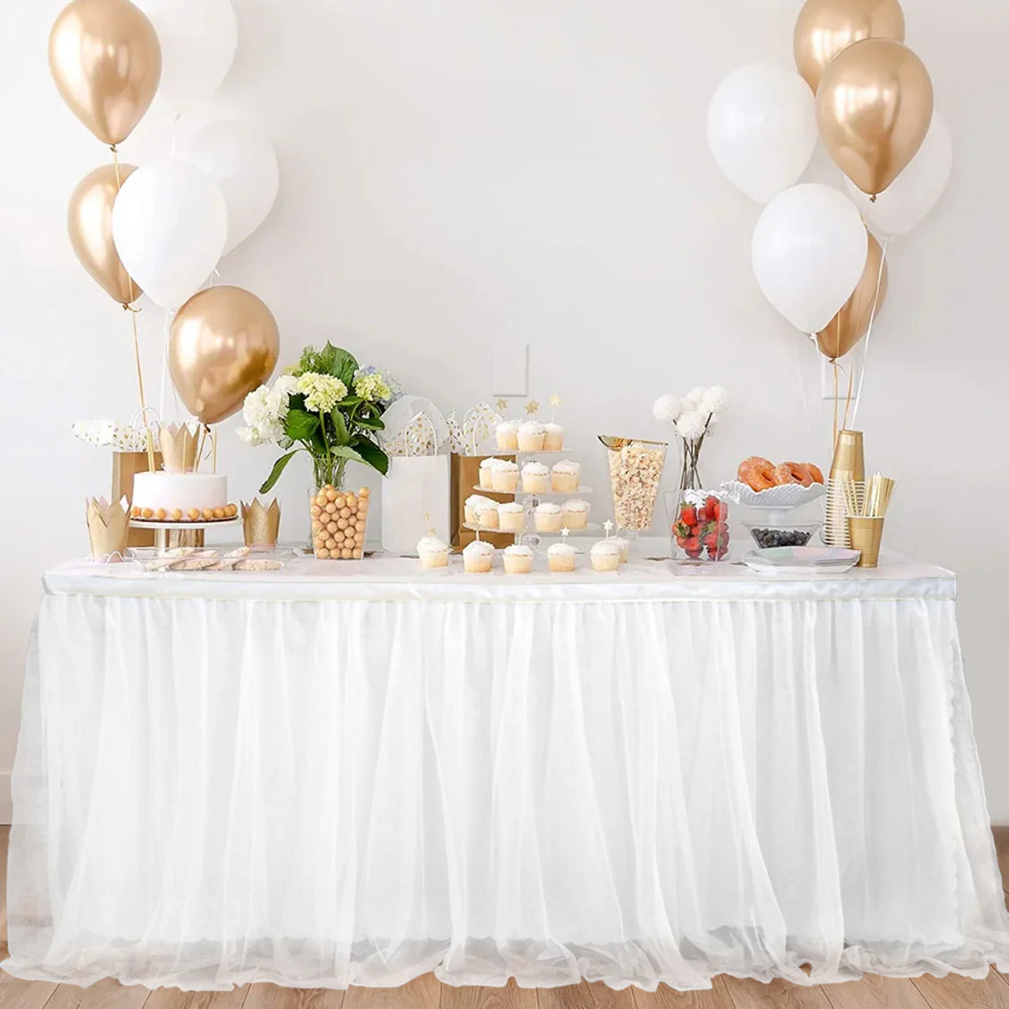 14ft Table Skirt Tulle Tutu Tablecloth for Rectangle or Round Table White