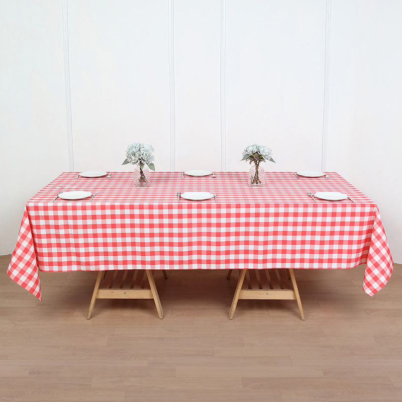 Buffalo Plaid Polyester Rectangle Tablecloth White/Watermelon Red