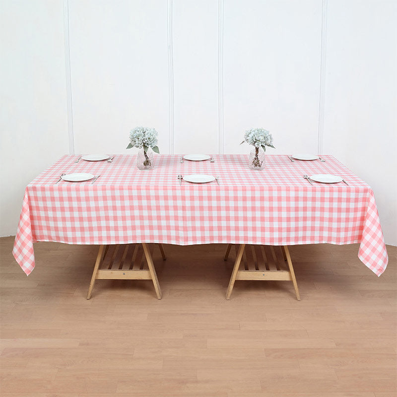 Buffalo Plaid Polyester Rectangle Tablecloth White/Rose Red