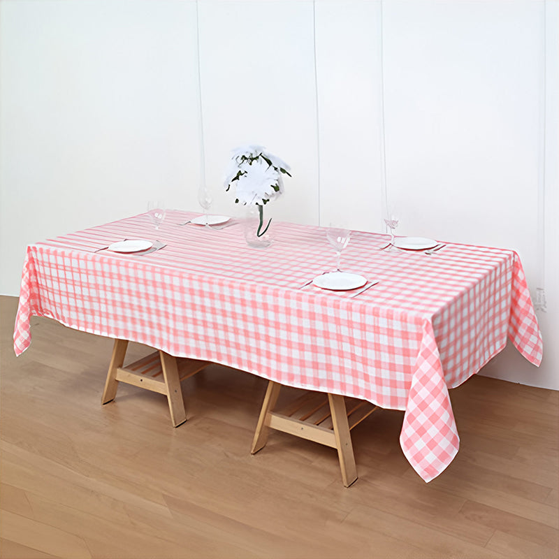 Buffalo Plaid Polyester Rectangle Tablecloth White/Rose Red