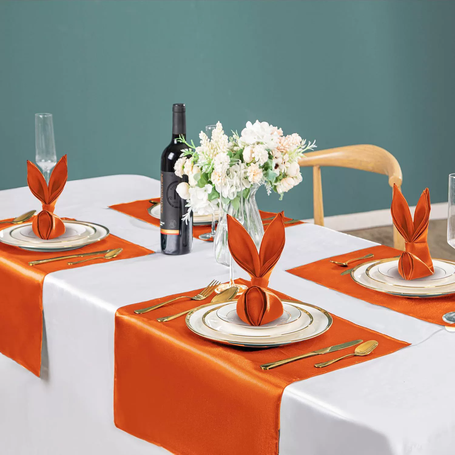 5 Pc Satin Soft Cloth Napkins 17"x17" Green