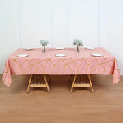 Polyester Rectangle Tablecloth With Gold Foil Geometric Pattern 90"x132" Gray Pink