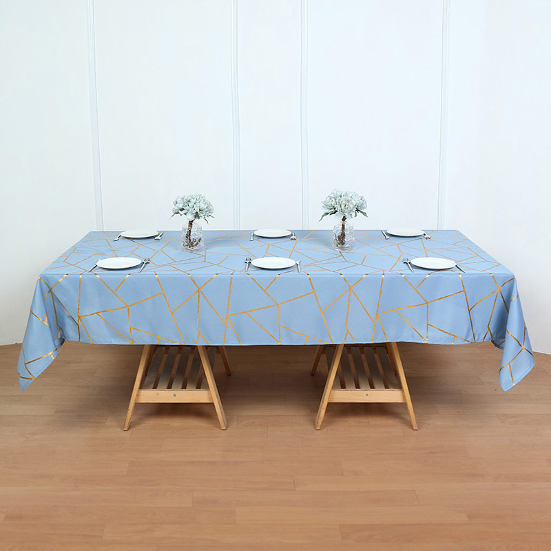 Polyester Rectangle Tablecloth With Gold Foil Geometric Pattern 60"x102" Gray Blue