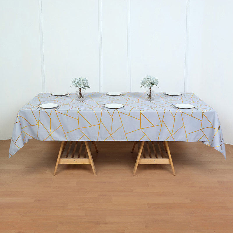 Polyester Rectangle Tablecloth With Gold Foil Geometric Pattern 60"x102" Light Purple