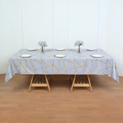 Polyester Rectangle Tablecloth With Gold Foil Geometric Pattern 90"x132" Light Purple