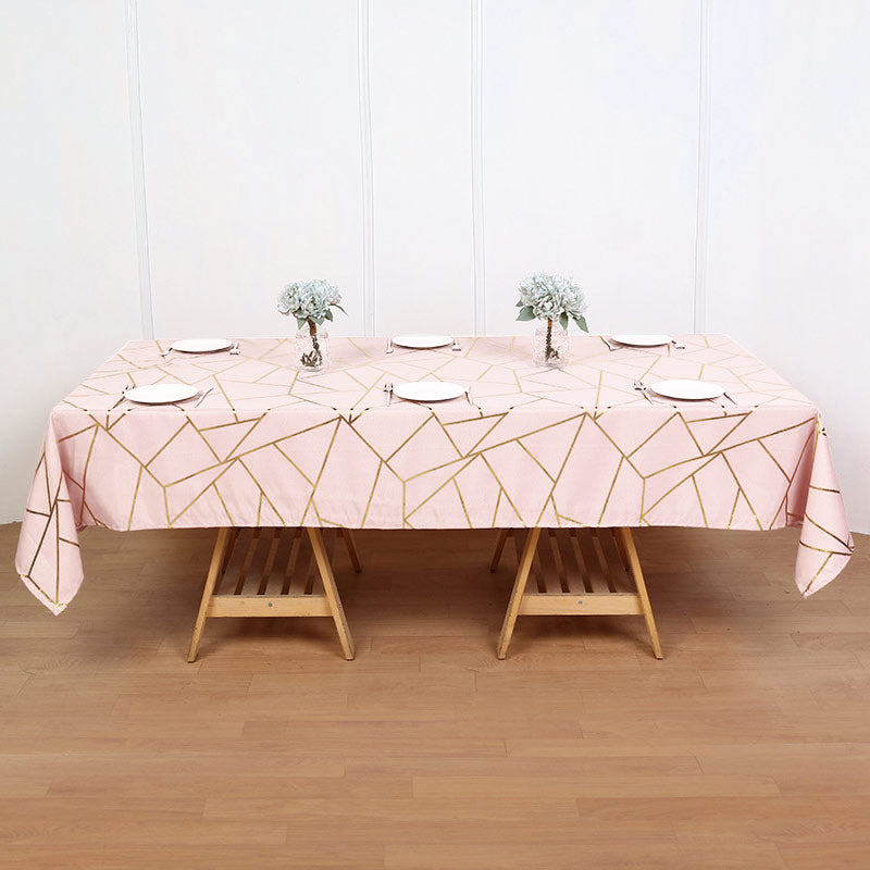 Polyester Rectangle Tablecloth With Gold Foil Geometric Pattern 60"x102" Light Pink