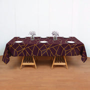 Polyester Rectangle Tablecloth With Gold Foil Geometric Pattern 60"x102" Wine Red
