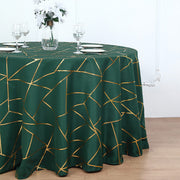 Polyester Round Tablecloth With Gold Foil Geometric Pattern 120" Dark Green