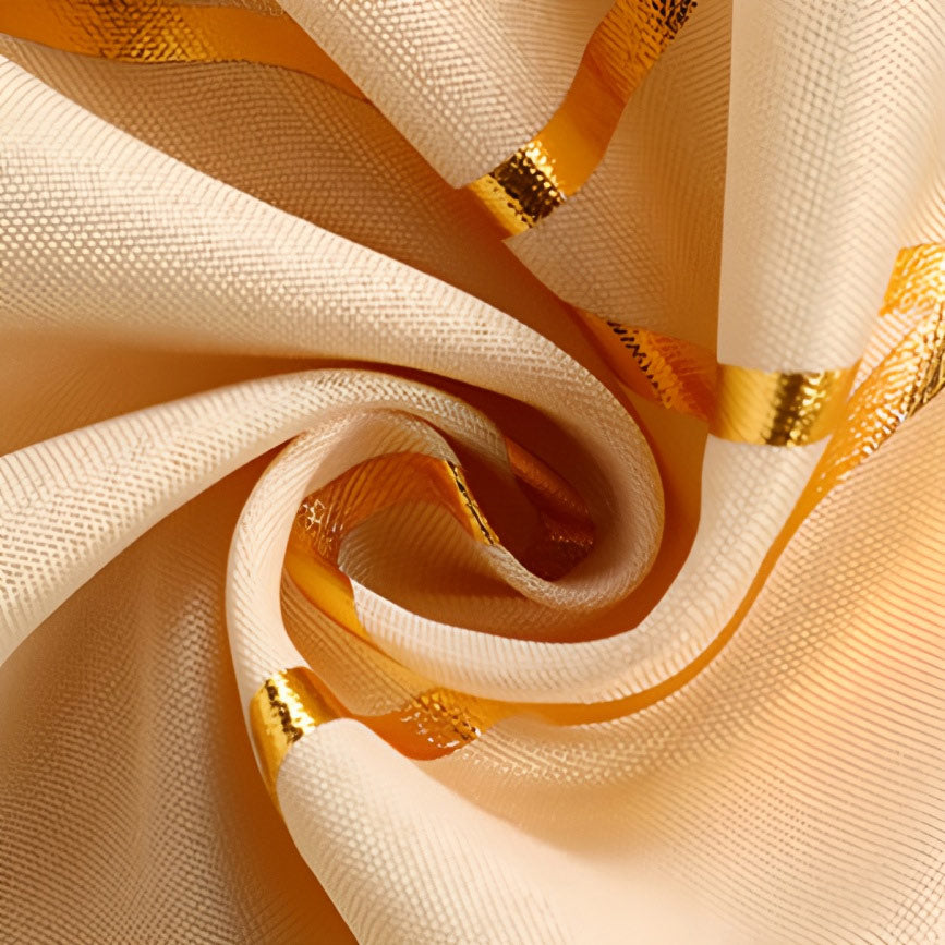 Polyester Round Tablecloth With Gold Foil Geometric Pattern 120" Champagne