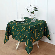 Polyester Square Tablecloth With Gold Foil Geometric Pattern 54"x54" Dark Green