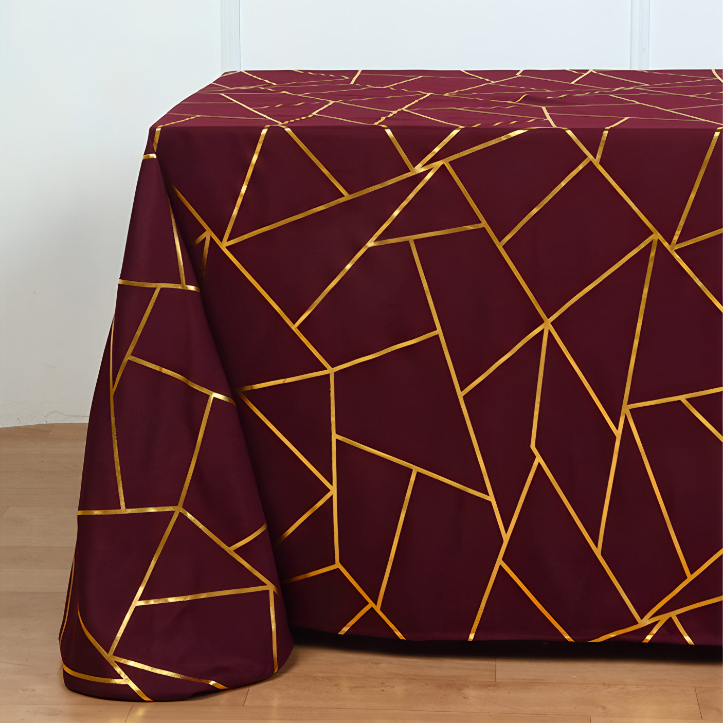 Polyester Rectangle Tablecloth With Gold Foil Geometric Pattern 90"x132" Gray Pink